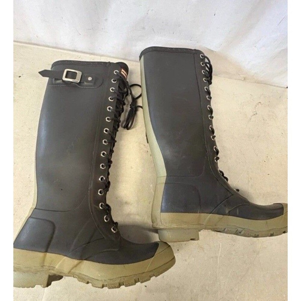 Hunter Waterproof Tall Lace-Up Hunting Boots Black/Beige US Mens 6 / Women 7